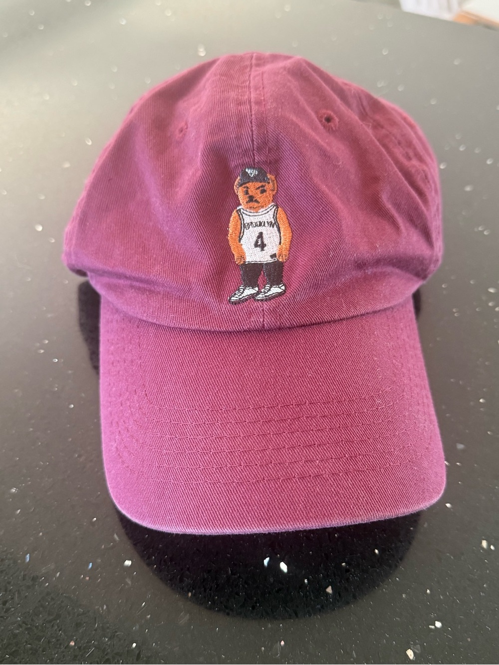 Brooklyn Nas Maroon Bear Embroidered Baseball Cap